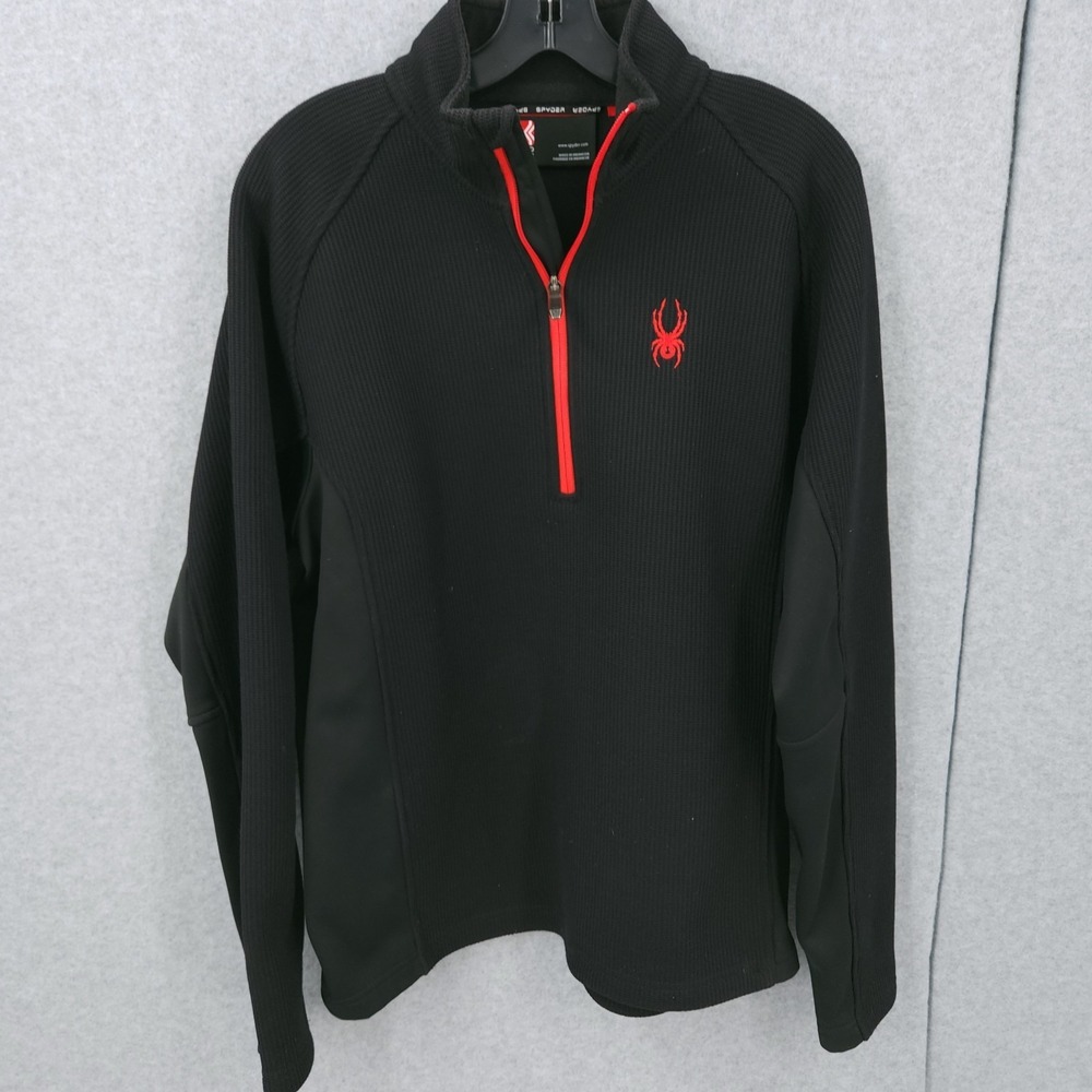 Spyder Fleece Lined Quarter Zip Long Sleeve Black Red Core Sweater Mens M USED